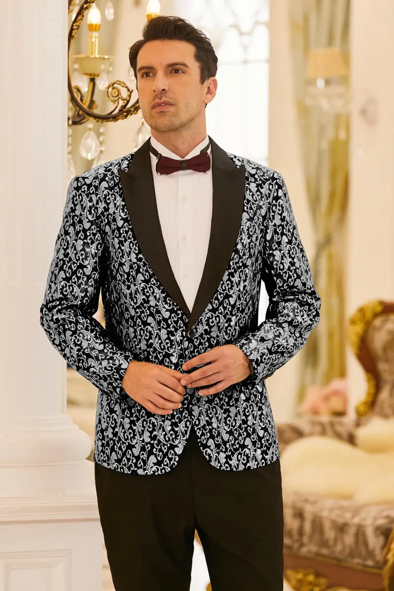 COOFANDY Men's Slim Fit Floral Blazer 1 - Grey | Elegant & Stylish for Weddings & Formal Events - view 7