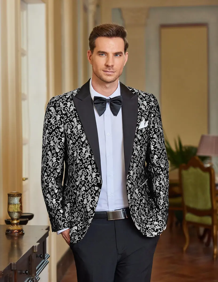 COOFANDY Men's Slim Fit Floral Blazer 1 - Grey | Elegant & Stylish for Weddings & Formal Events - view 2