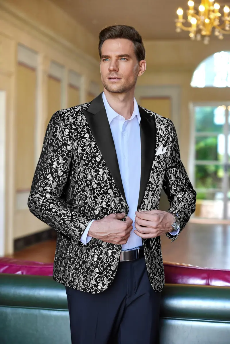 COOFANDY Men's Slim Fit Floral Blazer 1 - Grey | Elegant & Stylish for Weddings & Formal Events - view 3