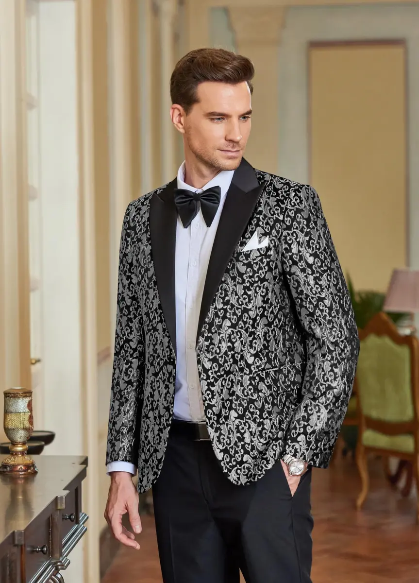 COOFANDY Men's Slim Fit Floral Blazer 1 - Grey | Elegant & Stylish for Weddings & Formal Events - view 4