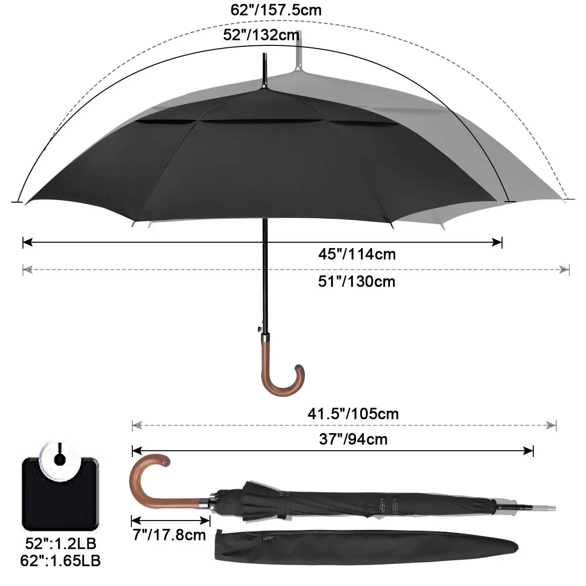 G4Free 52 Inch Golf Umbrella Windproof Large Stick Umbrella with Wooden Handle | Auto Open Fiberglass Ribs - view 2