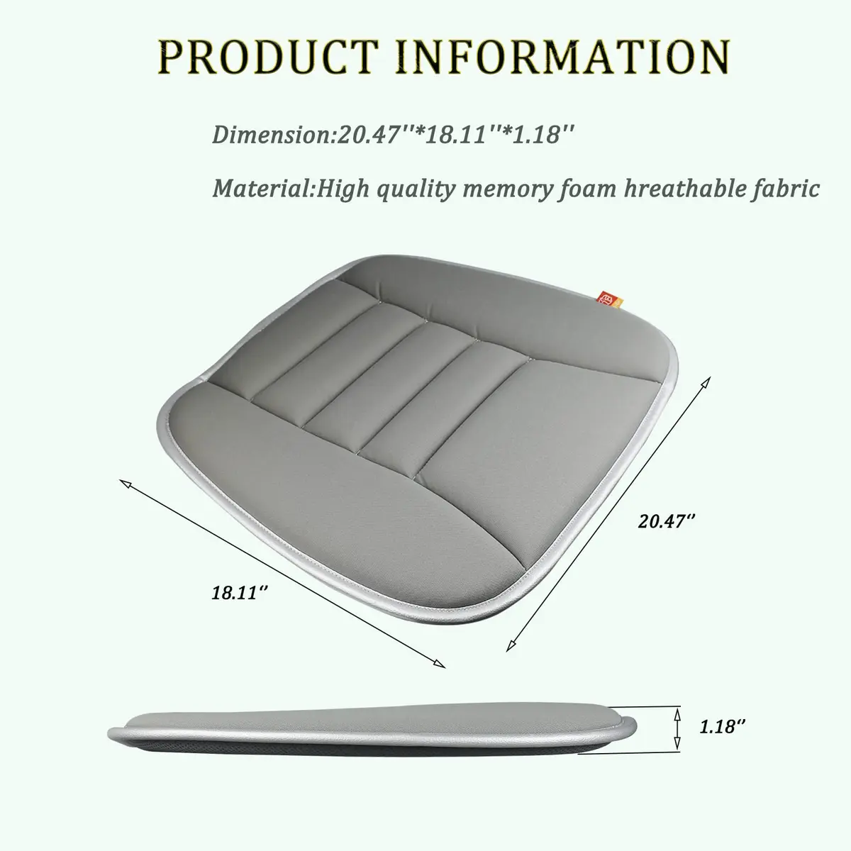 RaoRanDang Gray Memory Foam Car Seat Cushion Pad for Driving & Office Chairs | 54cm x 46cm (21.3" x 18.5") - view 2