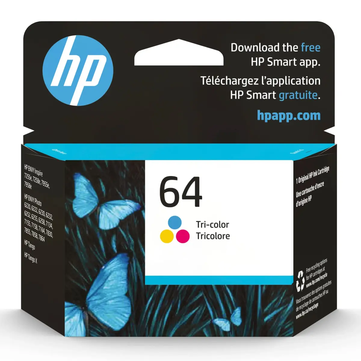 HP 64 Tri-Color Ink Cartridge (165 Pages) | Fade-Resistant Documents & Brilliant Images - main product image