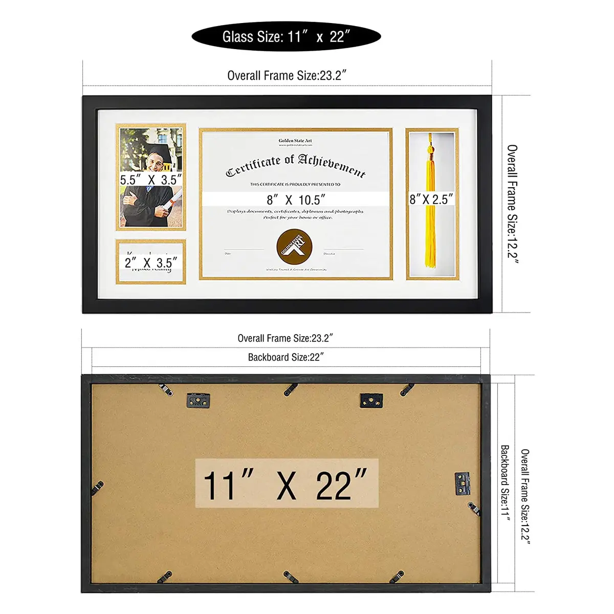 Golden State Art Diploma Frame with Tassel Holder and Photo, Black Wood | Modern Shadow Box for Certificates & Photos - view 7
