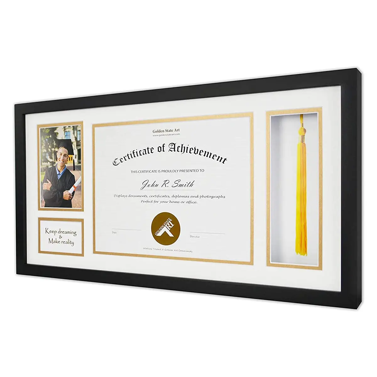Golden State Art Diploma Frame with Tassel Holder and Photo, Black Wood | Modern Shadow Box for Certificates & Photos - view 4
