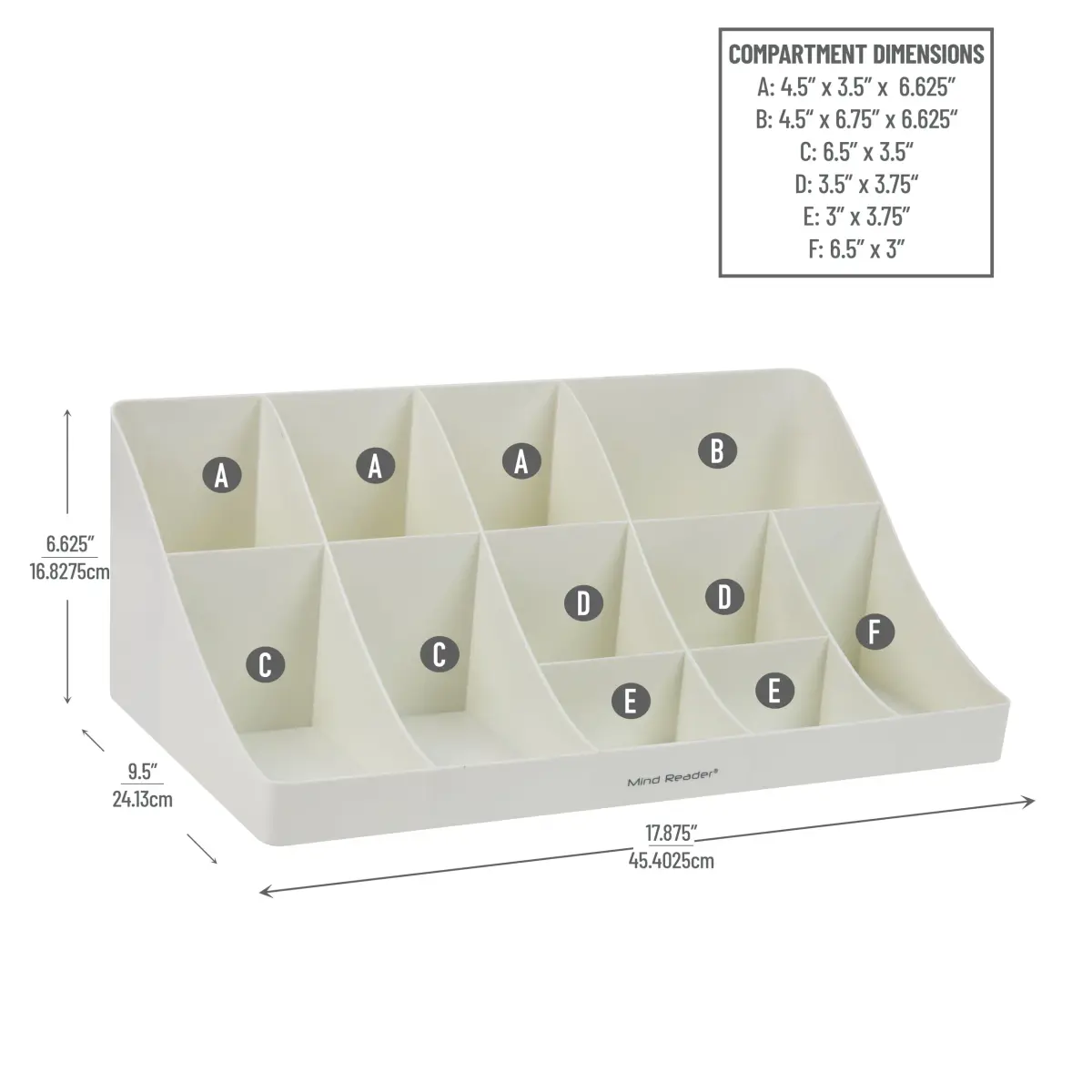Mind Reader 11-Compartment Condiment Station Countertop Organizer | 45.4cm (17.875") White - view 3