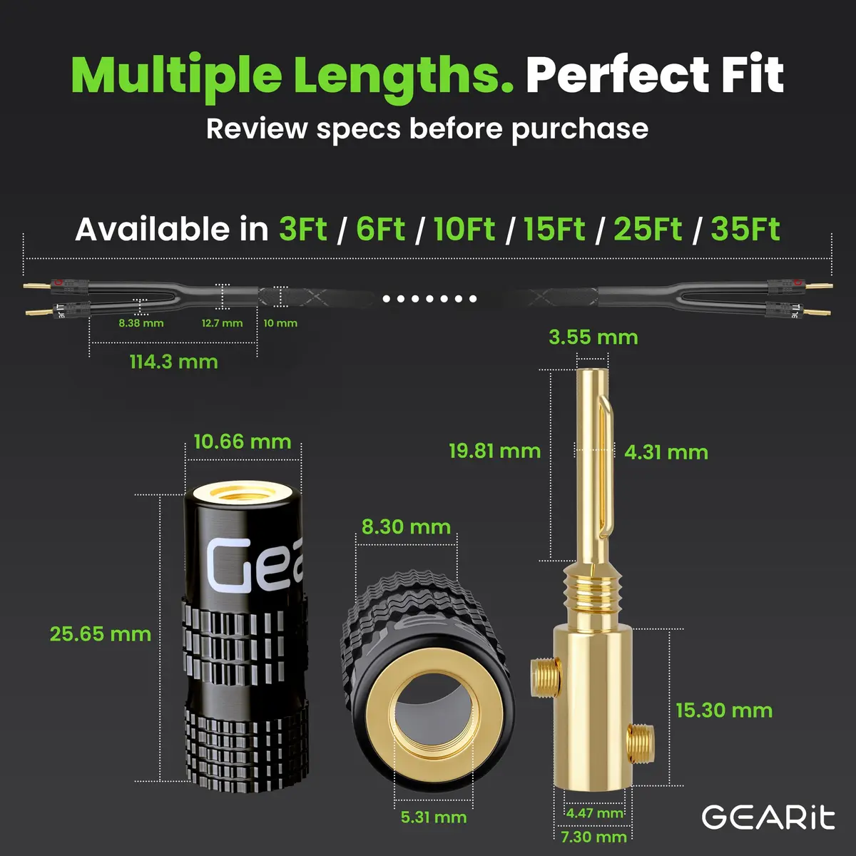 GEARit 12 Gauge Speaker Wire with Banana Plugs 0.91 m (3 Feet) | CL2 Rated In-Wall Braided OFC Copper - view 8