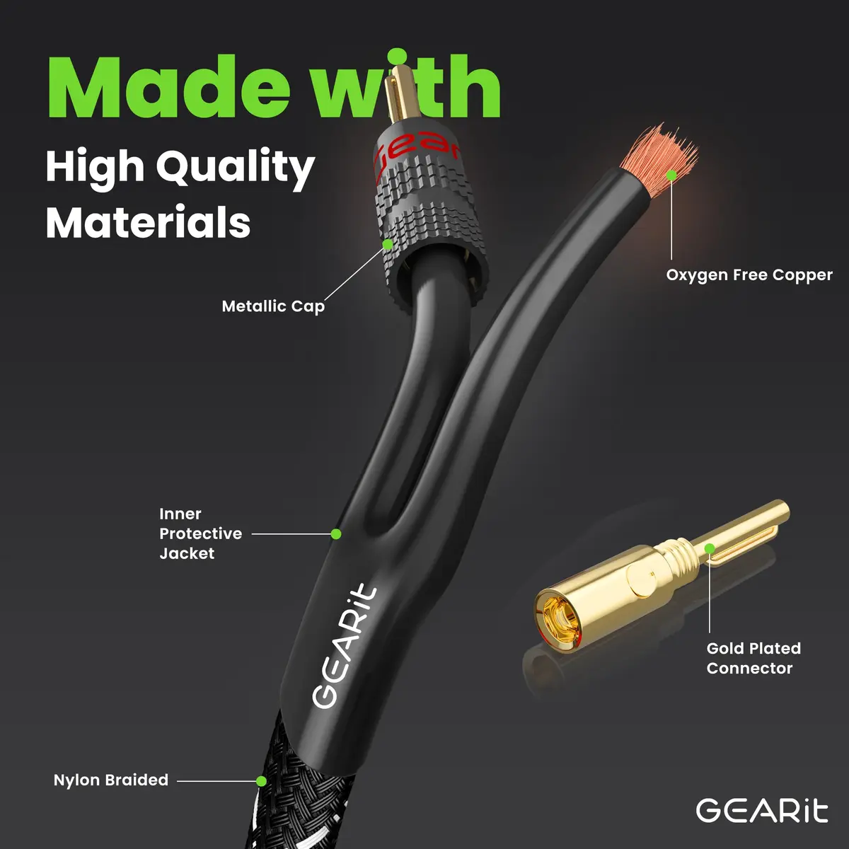 GEARit 12 Gauge Speaker Wire with Banana Plugs 0.91 m (3 Feet) | CL2 Rated In-Wall Braided OFC Copper - view 2