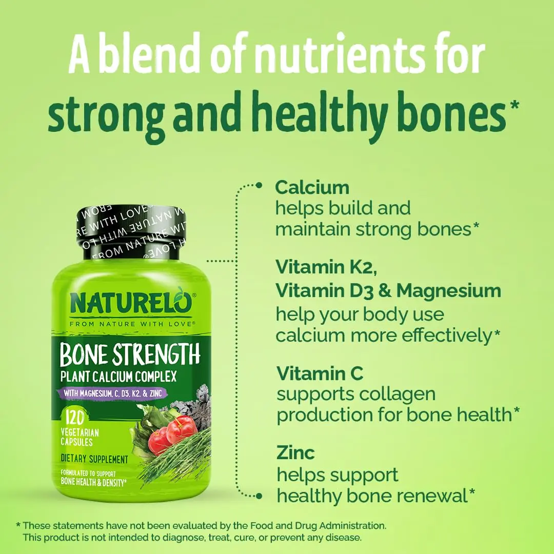 NATURELO 600mg Calcium Supplement for Bone Strength, VIT D3, 120 Capsules | Supports Bone & Joint Health - view 3