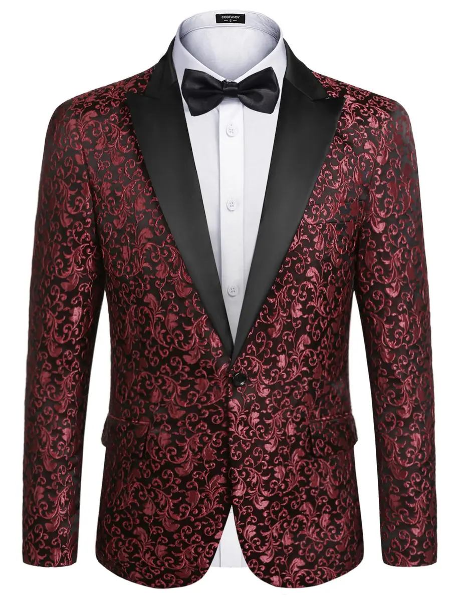 COOFANDY Floral Party Suit Jacket Red XL | Elegant Jacquard Design for Men - main product image