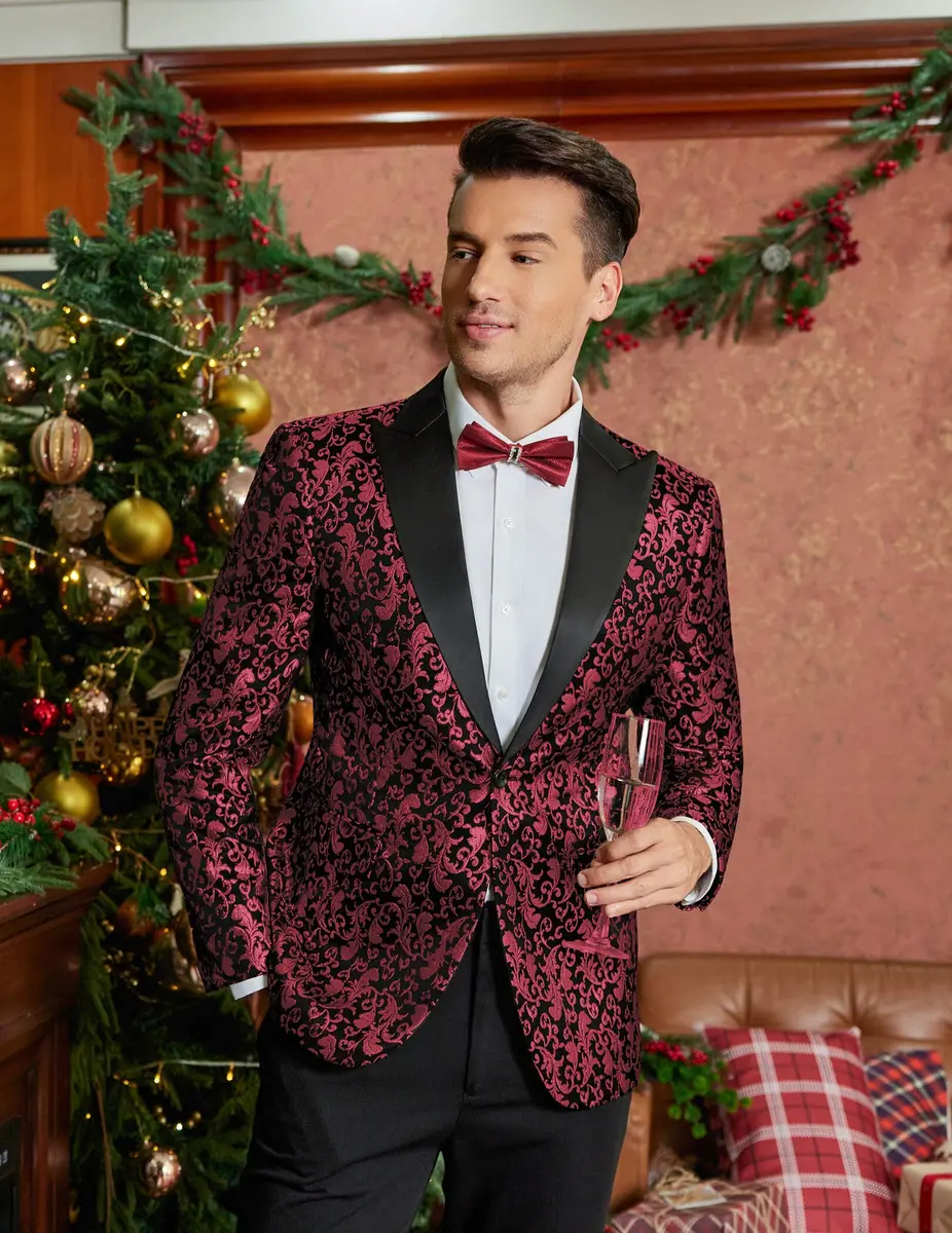 COOFANDY Floral Party Suit Jacket Red XL | Elegant Jacquard Design for Men - view 4