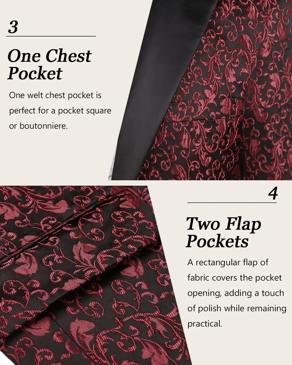 COOFANDY Floral Party Dress Suit Stylish Dinner Jacket Wedding Blazer 1 - Red | One Button Tuxedo for Men - view 6