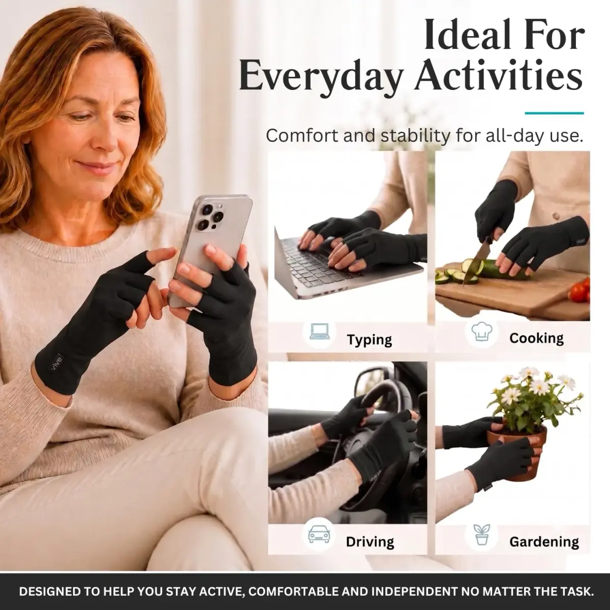 Vive Arthritis Gloves Small Black | Compression Therapy for Joint Pain Relief with Open Finger Design - view 6