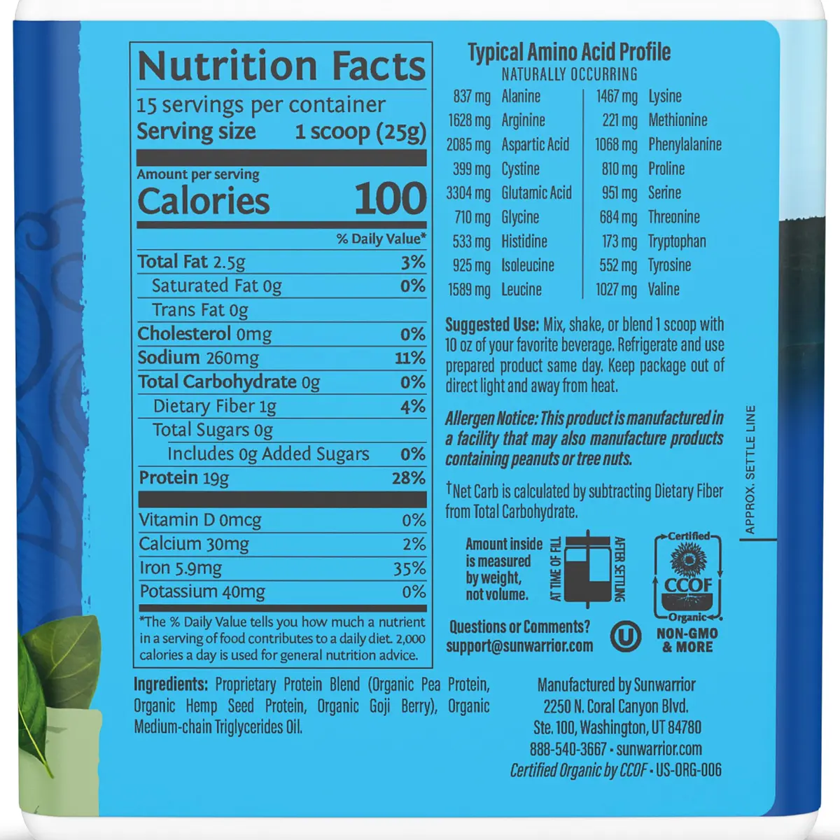 Sunwarrior Warrior Blend Organic Vegan Protein, Unflavored, 15 Servings | Plant-Based Protein for Active Lifestyle - view 2