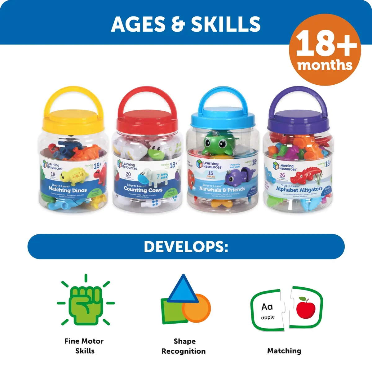 Learning Resources Snap-n-Learn Matching Dinos - Dinosaur Toys, 9-Piece Set | Educational Toddler Fine Motor Skills - view 7