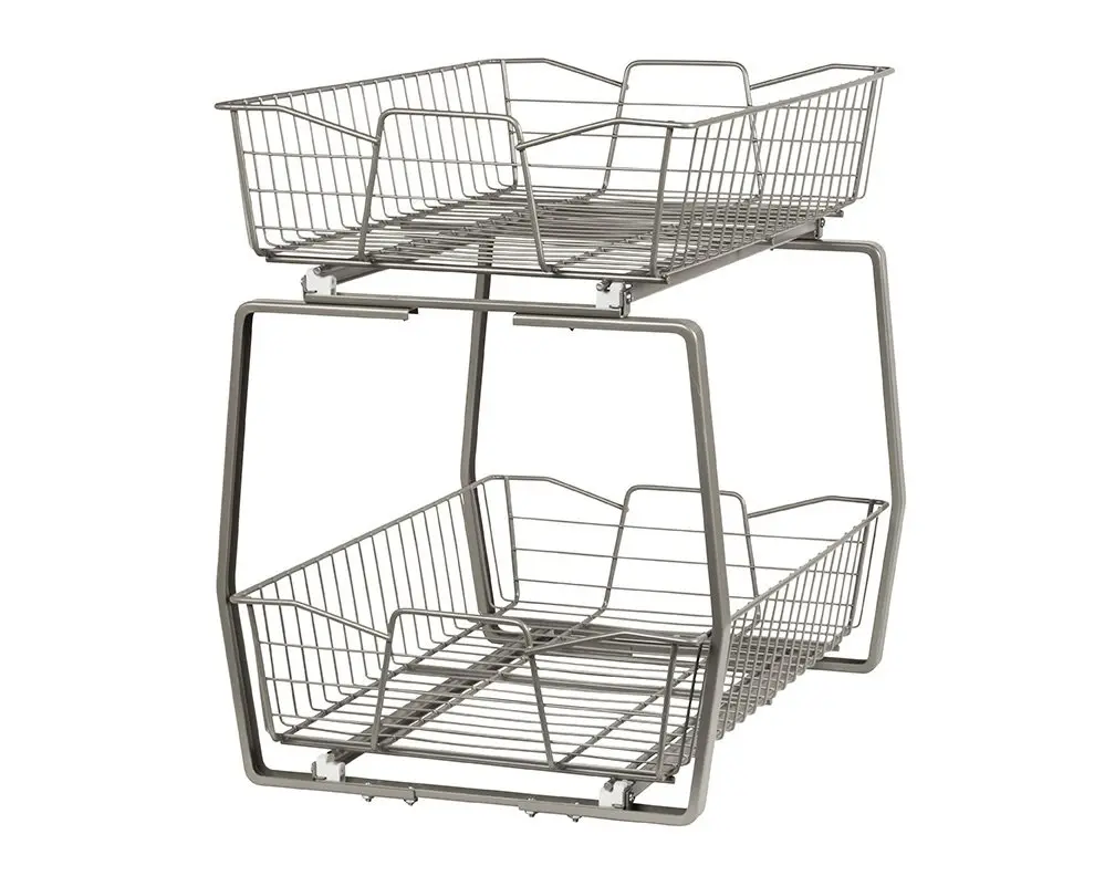 ClosetMaid 14 in. Pull Out Cabinet Organizer 2 Tier Nickel | Heavy Duty Slide Out Pantry Shelves - main product image