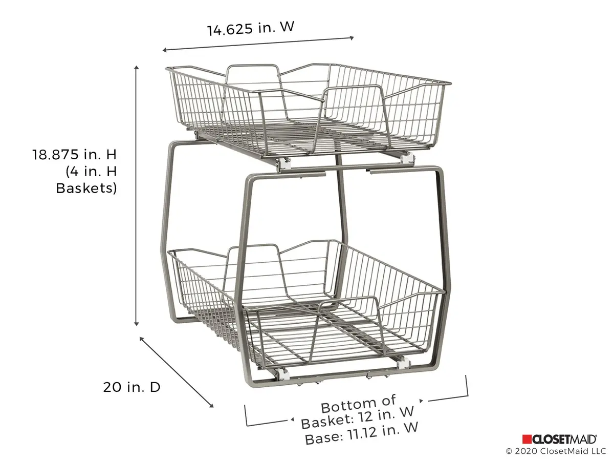 ClosetMaid 14 in. Pull Out Cabinet Organizer 2 Tier Nickel | Heavy Duty Slide Out Pantry Shelves - view 4
