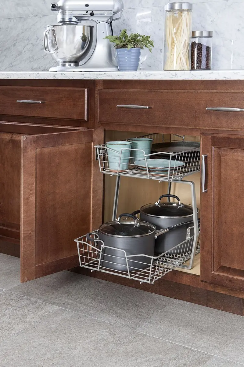 ClosetMaid 14 in. Pull Out Cabinet Organizer 2 Tier Nickel | Heavy Duty Slide Out Pantry Shelves - view 2