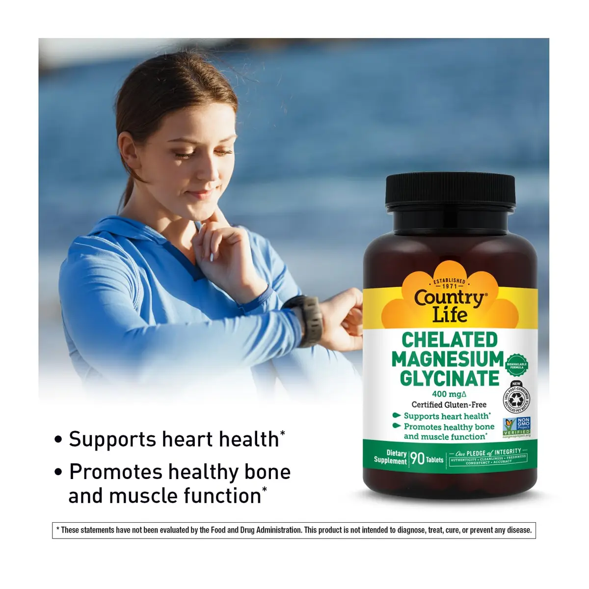 Country Life Chelated Magnesium Glycinate 400mg | Supports Muscle, Bone & Calm (120 chars) - view 4