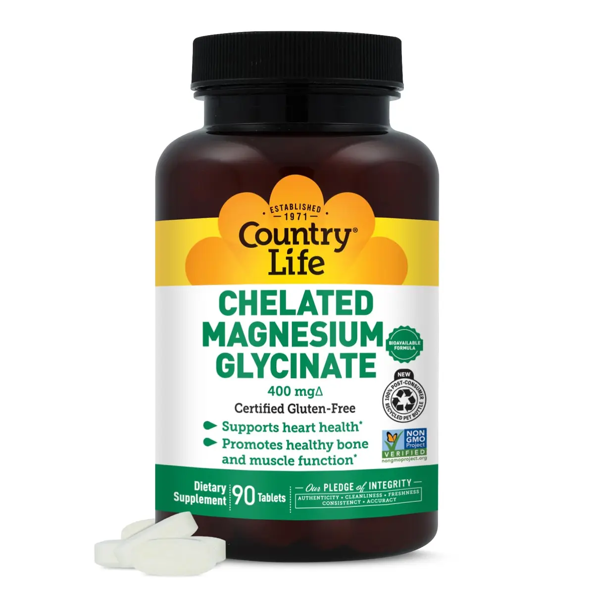 Country Life Chelated Magnesium Glycinate 400mg | Supports Muscle, Bone & Calm (120 chars) - main product image