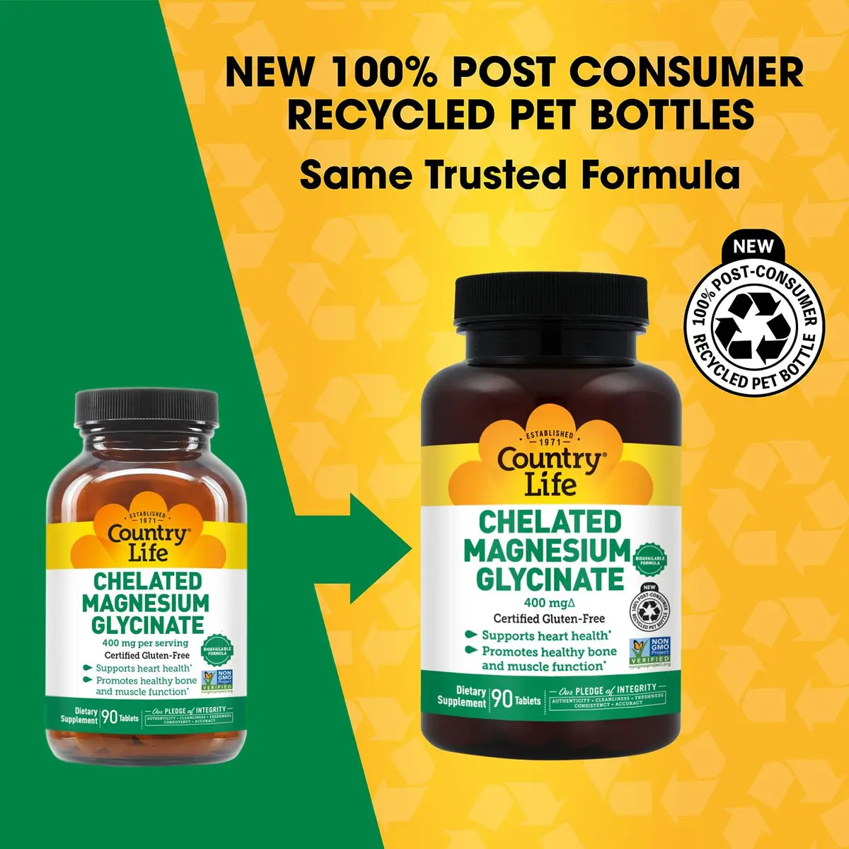 Country Life Chelated Magnesium Glycinate 400mg | Supports Muscle, Bone & Calm (120 chars) - view 2