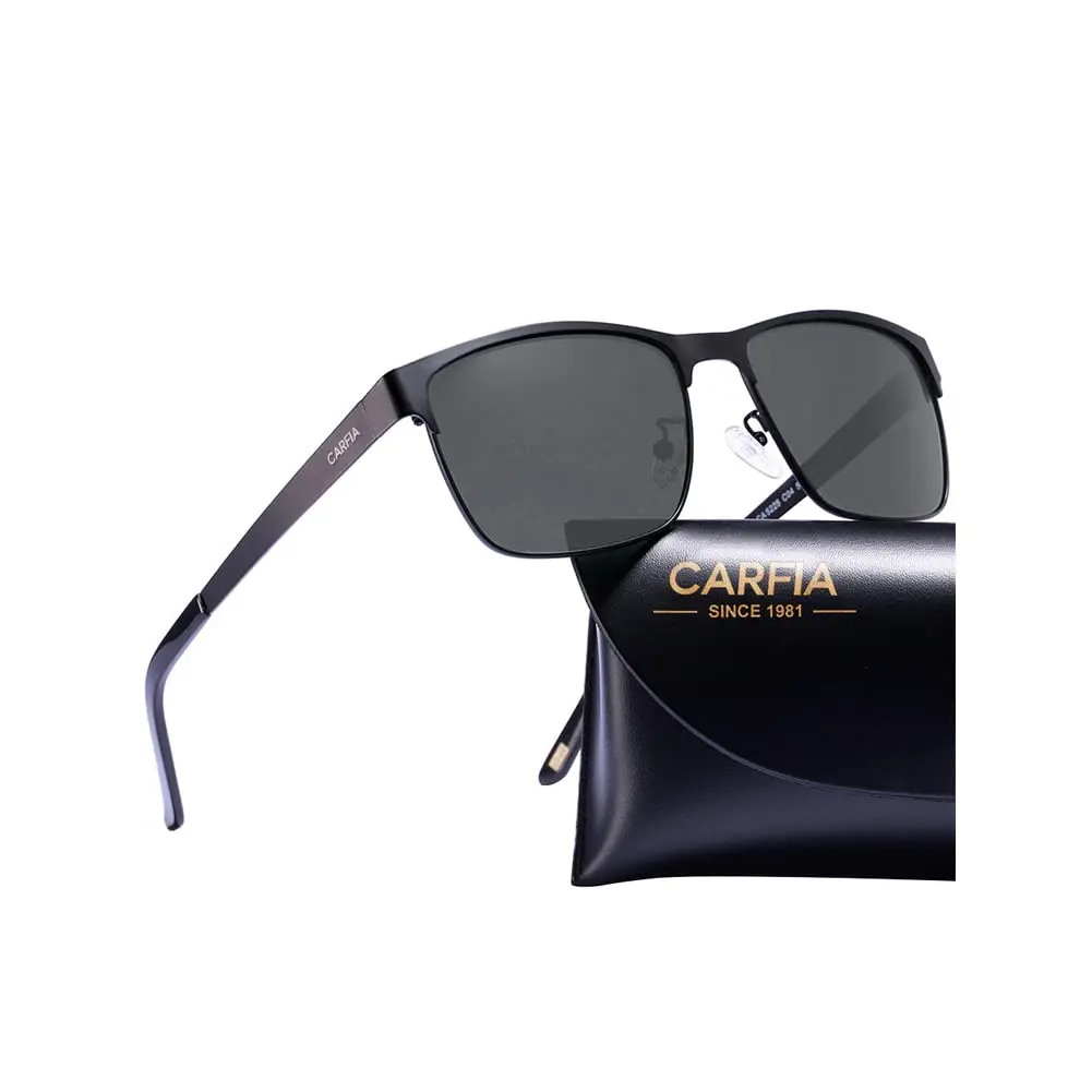 CARFIA Polarized Sunglasses for Men Spring Hinge Metal Frame CA5225 | Classic Square Design with UV400 Protection - main product image