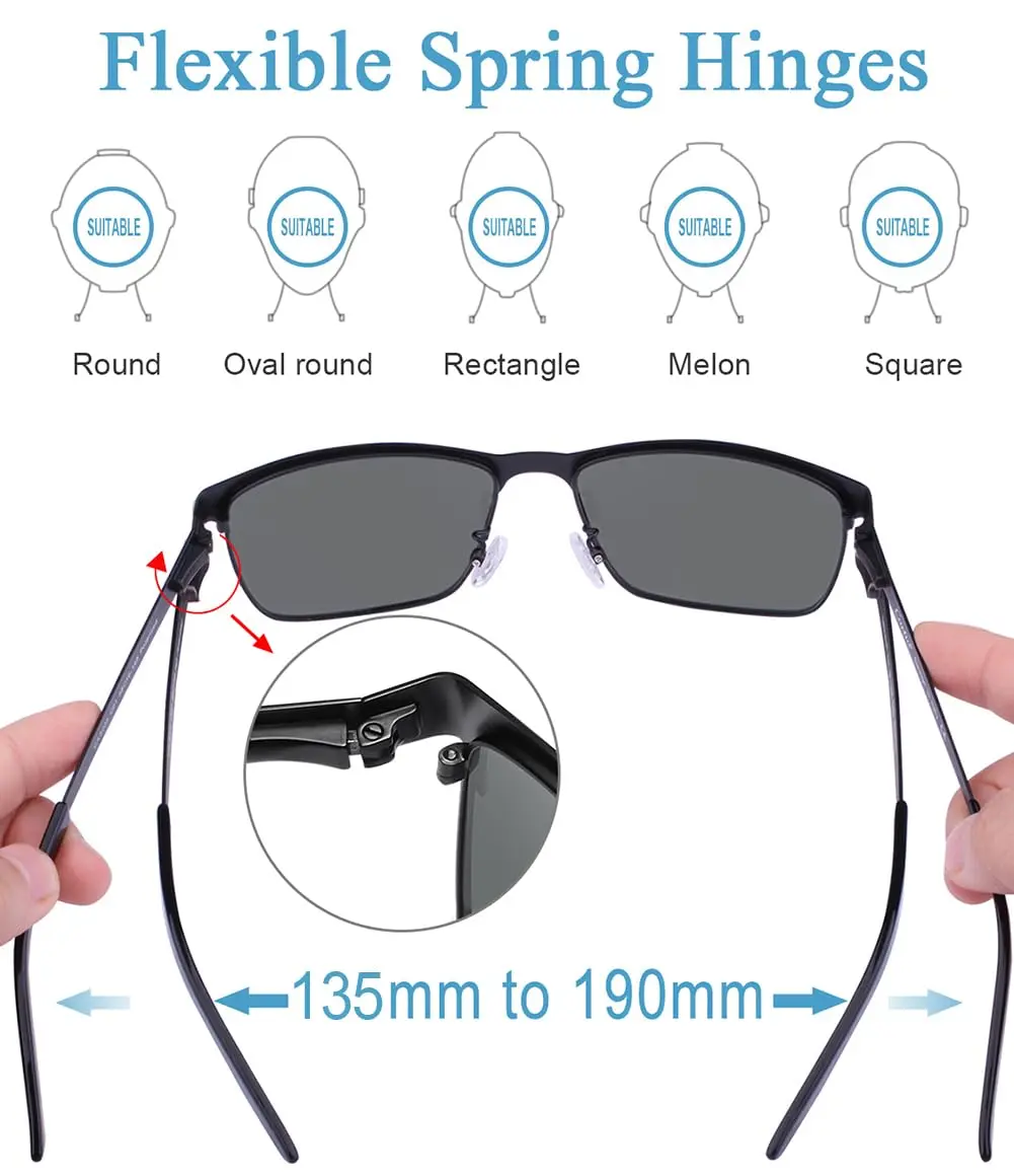 CARFIA Polarized Sunglasses for Men Spring Hinge Metal Frame CA5225 | Classic Square Design with UV400 Protection - view 5
