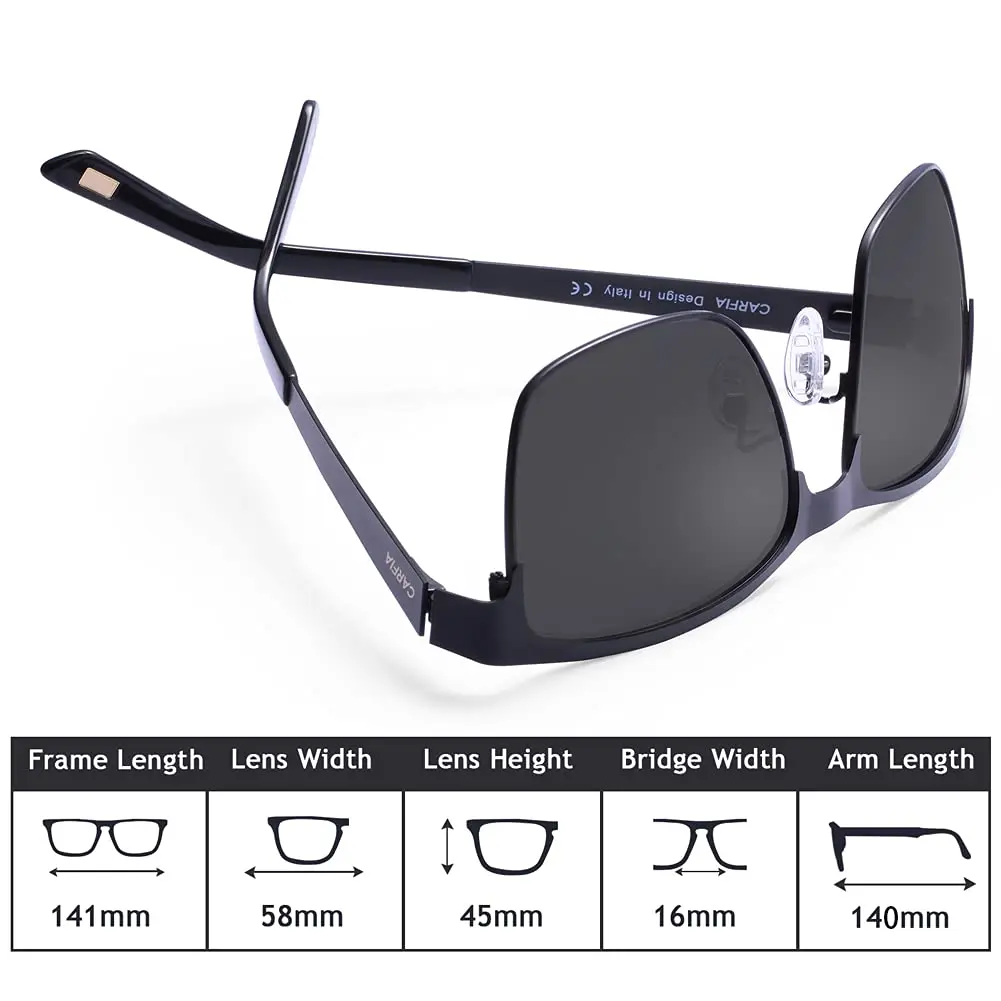CARFIA Polarized Sunglasses for Men Spring Hinge Metal Frame CA5225 | Classic Square Design with UV400 Protection - view 8