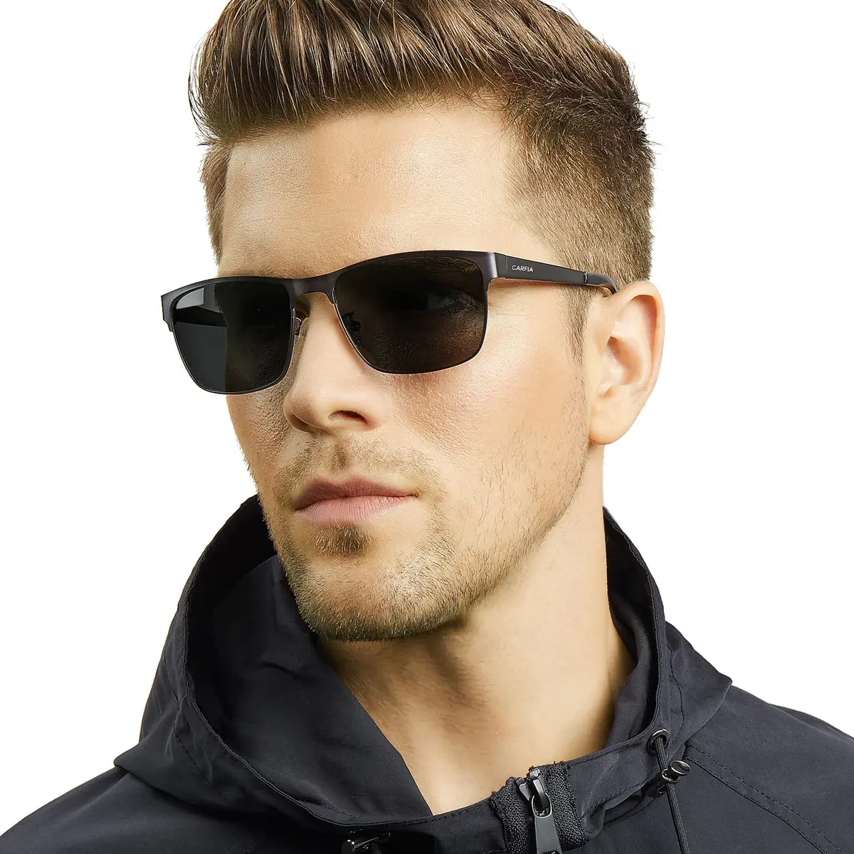CARFIA Polarized Sunglasses for Men Spring Hinge Metal Frame CA5225 | Classic Square Design with UV400 Protection - view 2