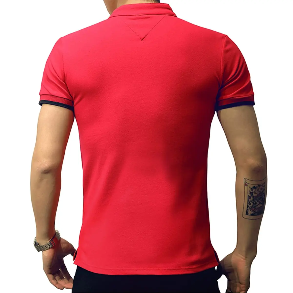 LOGEEYAR Mens Short-Sleeve Slim Fit Cotton Pique Polo Shirt | Classic V-Neck, Red, Small - view 3