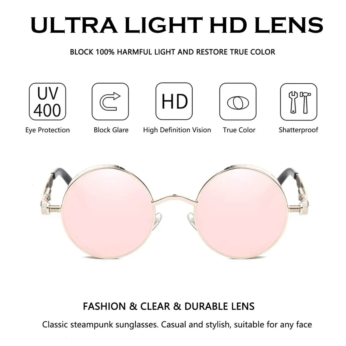 Dollger Round Mirrored Sunglasses 48mm (1.9in) | Vintage Steampunk Style with UV400 Protection - view 3