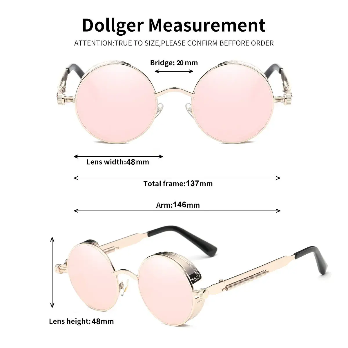 Dollger Round Mirrored Sunglasses 48mm (1.9in) | Vintage Steampunk Style with UV400 Protection - view 4