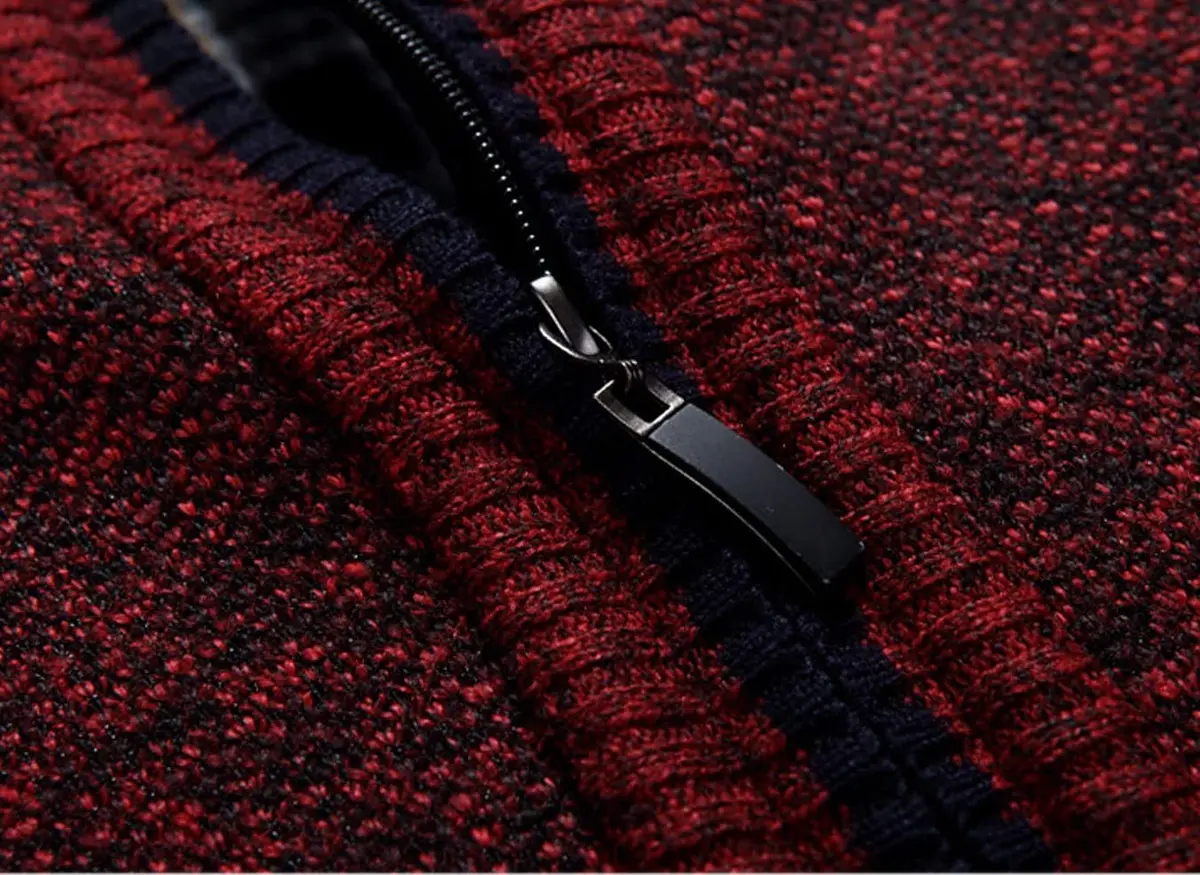 Yeokou Men's Slim Fit Zip Up Casual Knitted Cardigan Sweater with Pockets (Medium, Wine Red) | Soft Cashmere Wool Blend - view 6