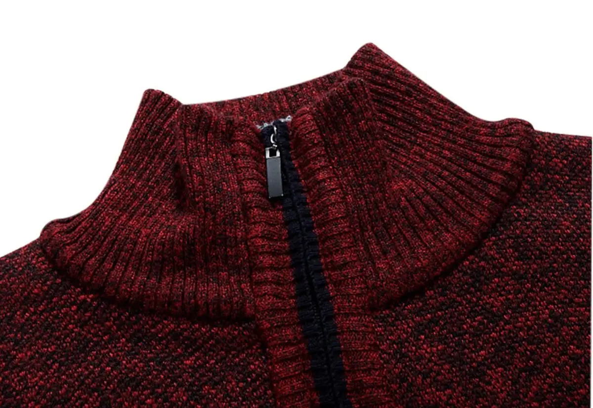 Yeokou Men's Slim Fit Zip Up Casual Knitted Cardigan Sweater with Pockets (Medium, Wine Red) | Soft Cashmere Wool Blend - view 4