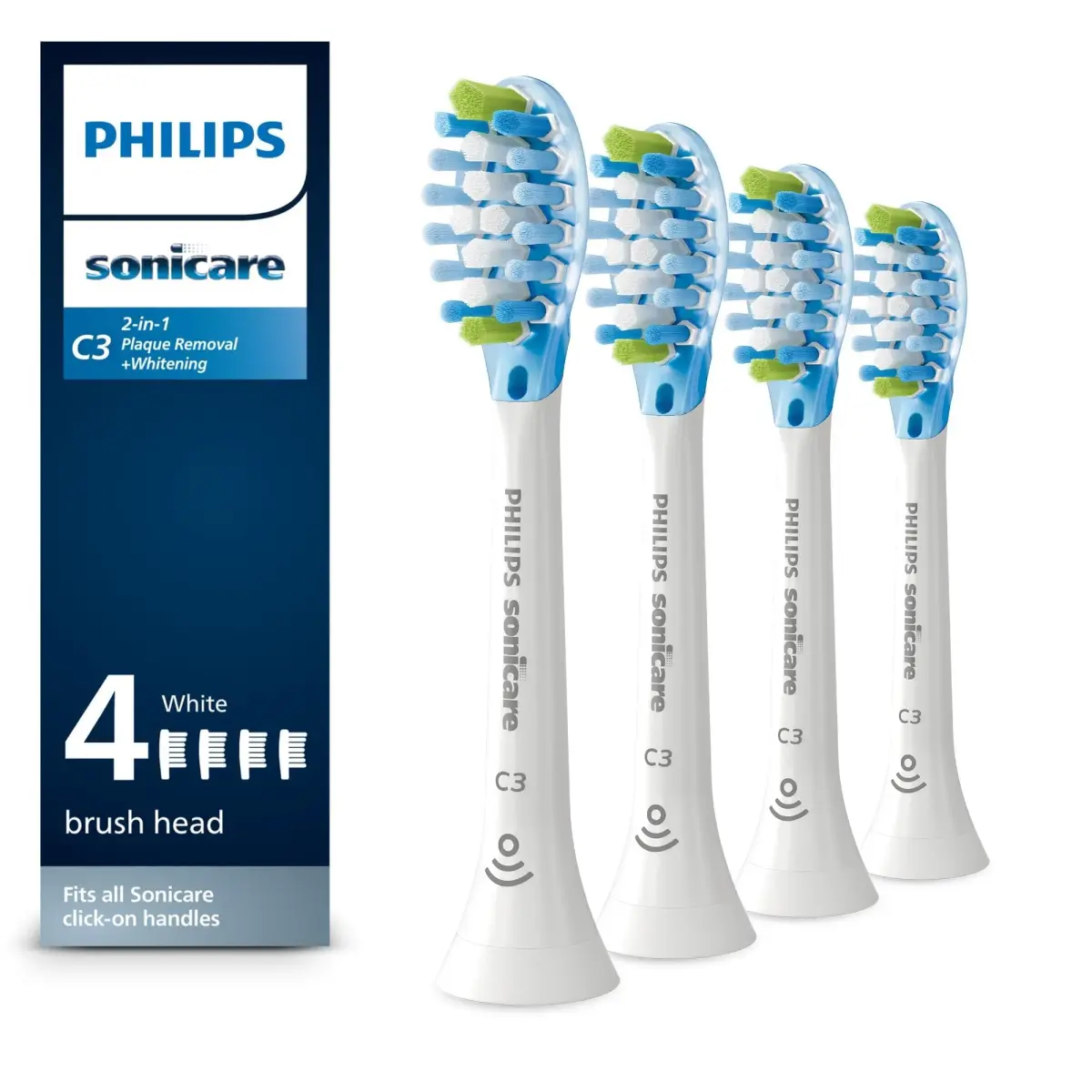 Philips Sonicare C3 Two-in-One Genuine Replacement Electric Toothbrush Heads 4 Pack | Deep Plaque Removal & Whitening - main product image