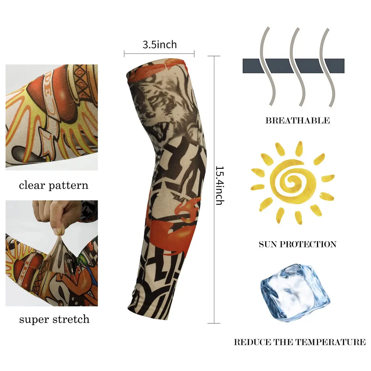 YARIEW Temporary Tattoo Sleeves for Men Arm Sleeves | Realistic Sun Protection & Party Decor (15.4 inch, stretchable) - view 3