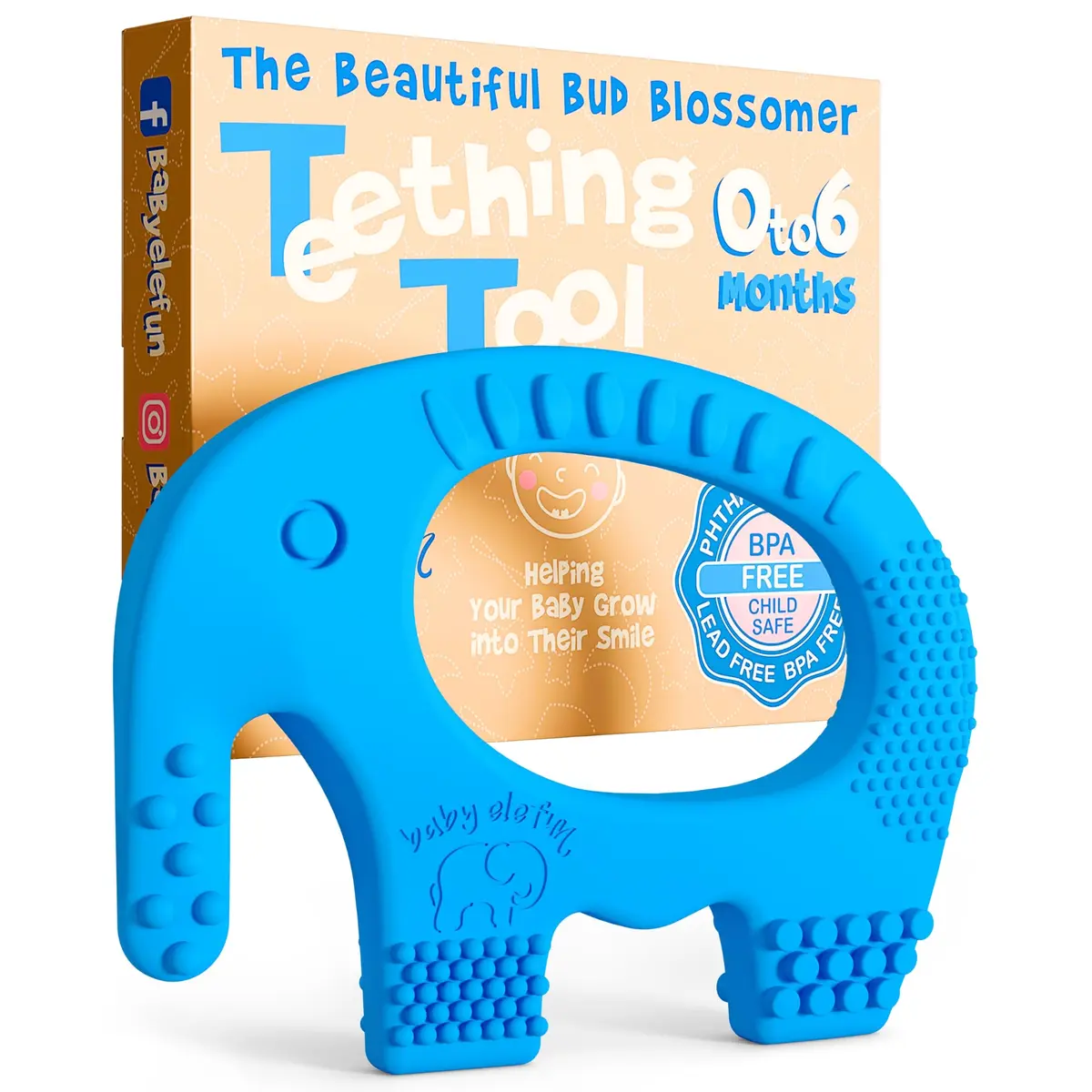 Baby Elefun Baby Teething Toys 0-6 Months | 5X Pain Relief, Non-Toxic Silicone, Portable & Safe (Blue) - main product image