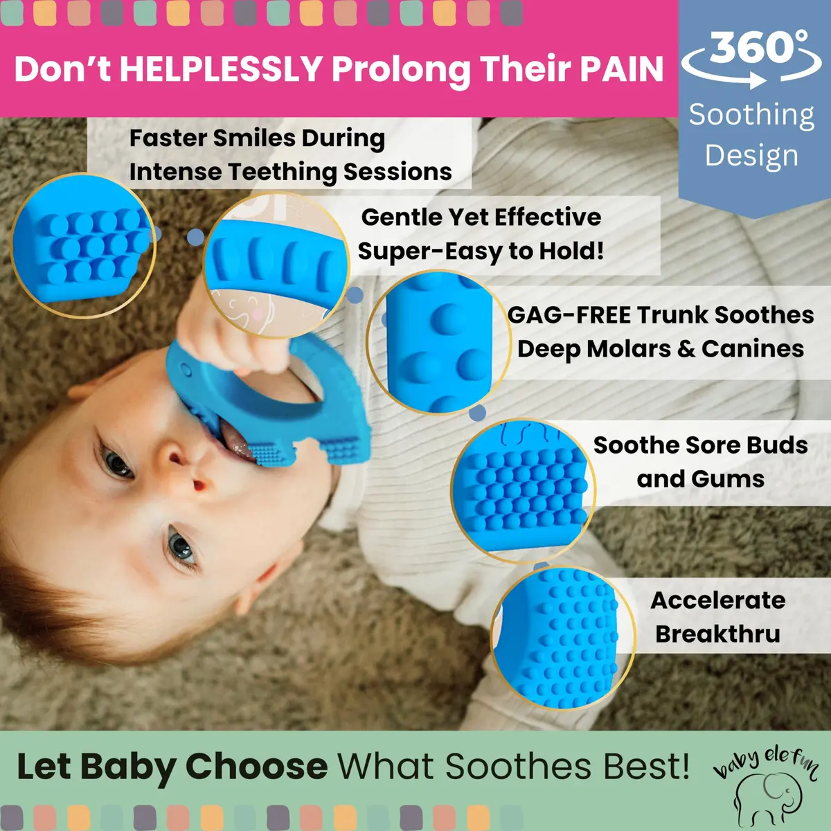 Baby Elefun Baby Teething Toys 0-6 Months | 5X Pain Relief, Non-Toxic Silicone, Portable & Safe (Blue) - view 2