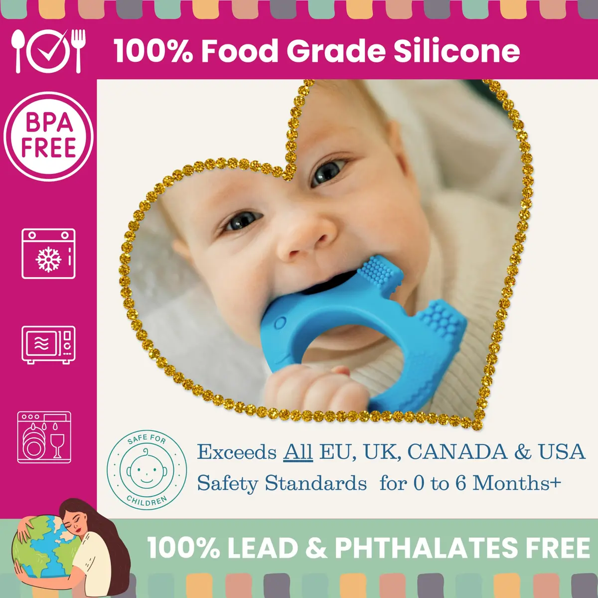 Baby Elefun Baby Teething Toys 0-6 Months | 5X Pain Relief, Non-Toxic Silicone, Portable & Safe (Blue) - view 4