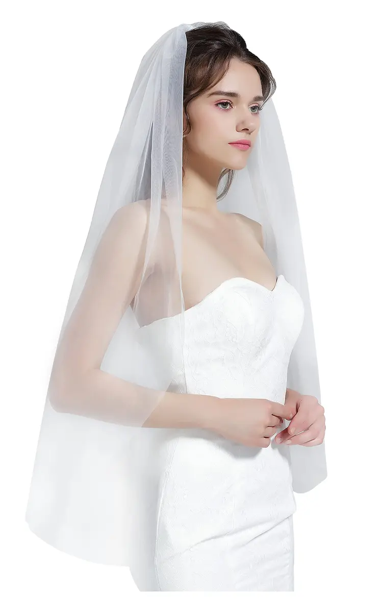 BEAUTELICATE Wedding Bridal Veil with Comb 1 Tier Cut Edge | Elegant 118" Cathedral Length Tulle - main product image
