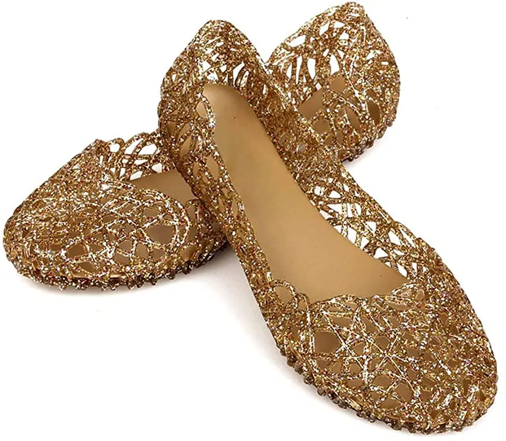 Domucos Flat Jelly Ballet Flats Gold | Breathable Synthetic, Round Toe, Slip-On, Glitter Loafers for Women - view 5