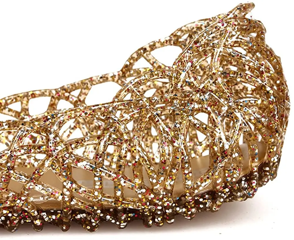 Domucos Flat Jelly Ballet Flats Gold | Breathable Synthetic, Round Toe, Slip-On, Glitter Loafers for Women - view 4