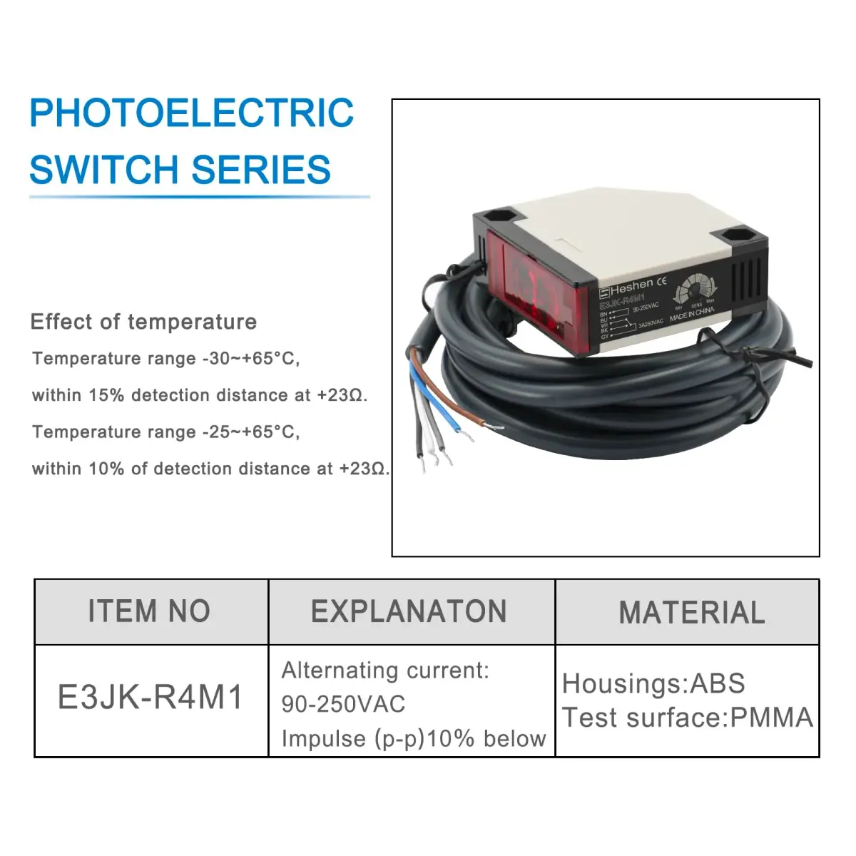 Heschen Photoelectric Sensor Switch AC90-250V Feedback Reflection Type with 4m Monitoring Distance - view 4