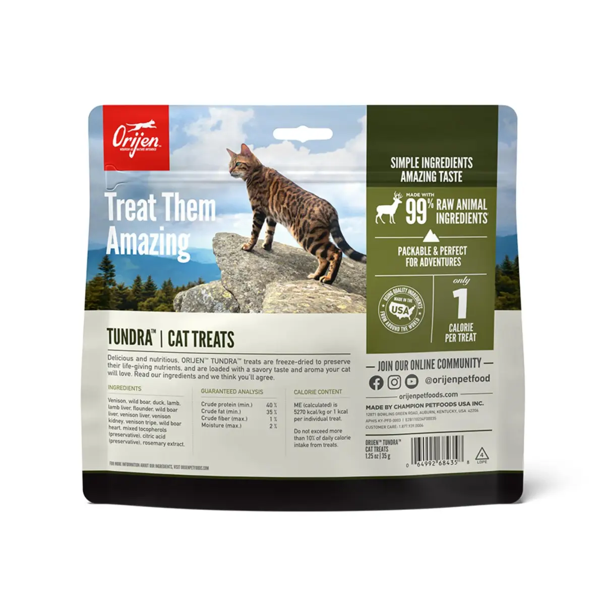 ORIJEN TUNDRA Freeze Dried Cat Treats 1.25oz (35g) | 99% Animal Ingredients, High Protein, 1 Calorie Each - view 2