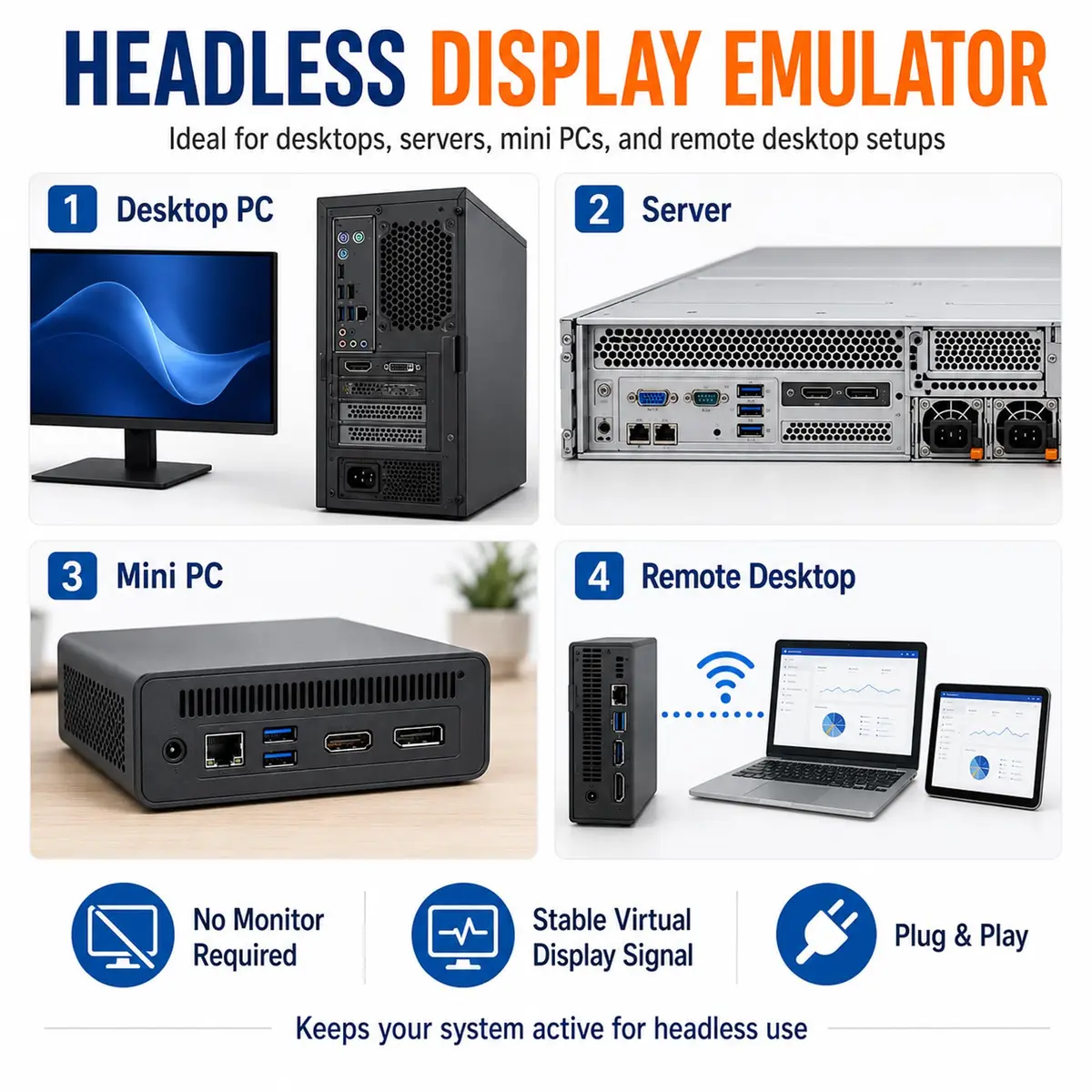 FUERAN DisplayPort Dummy Plug 4K@17Hz 1080P@60Hz | Headless PC Emulator for Remote Desktop - view 6