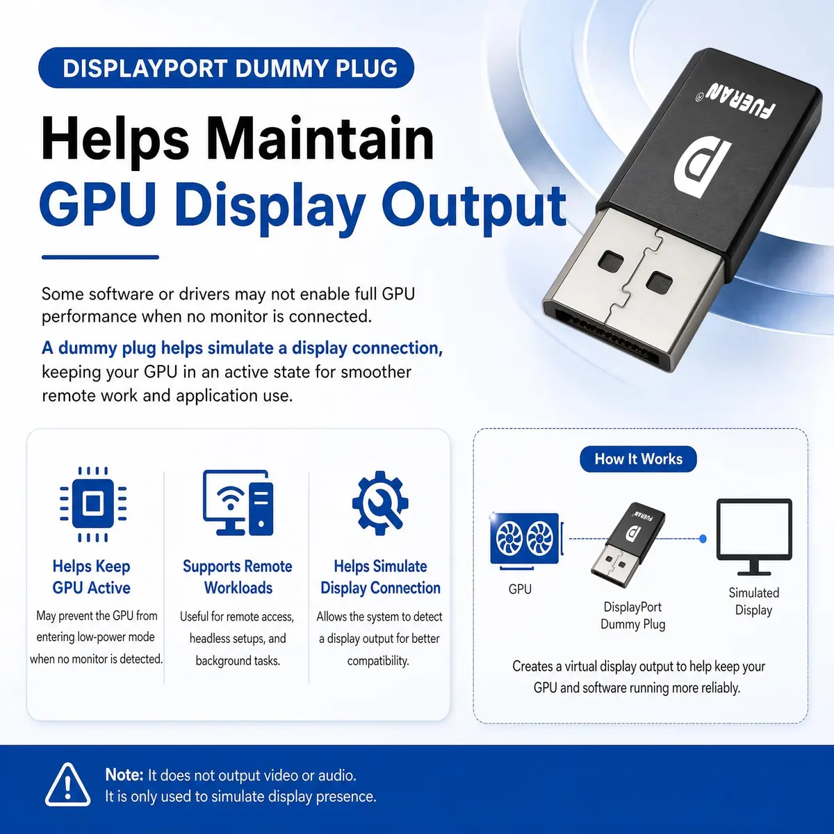 FUERAN DisplayPort Dummy Plug 4K@17Hz 1080P@60Hz | Headless PC Emulator for Remote Desktop - view 2