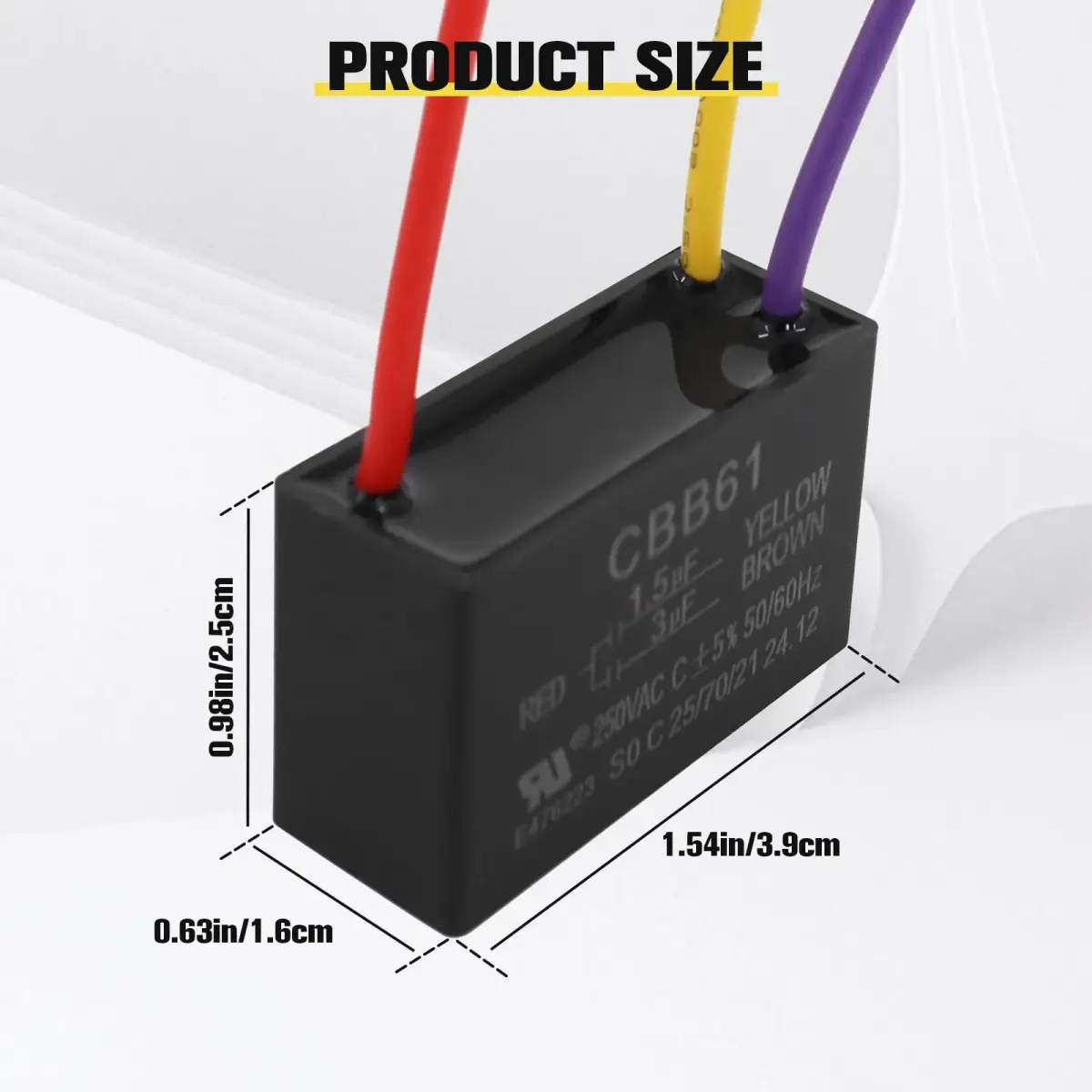 Podoy CBB61 Ceiling Fan Capacitor 1.5uf+3uf Dual Wire Pack of 2 | 250VAC Rated for Smooth Fan Operation - view 3