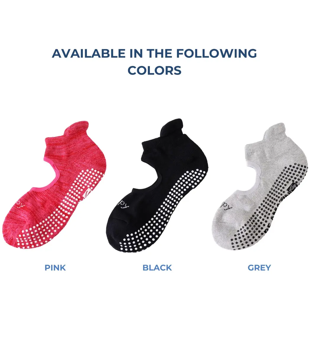 Live Happy Be Healthy Pilates Socks with Grips for Women Non Slip | Toeless, Ankle Length, Cotton, 3 Pairs - view 7