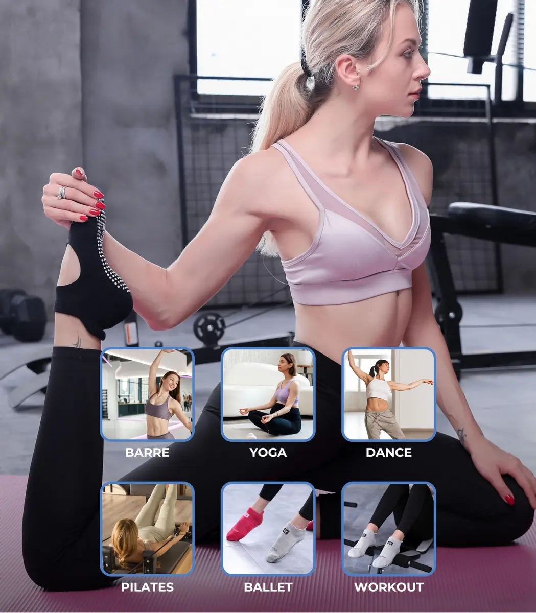 Live Happy Be Healthy Pilates Socks with Grips for Women Non Slip | Toeless, Ankle Length, Cotton, 3 Pairs - view 2