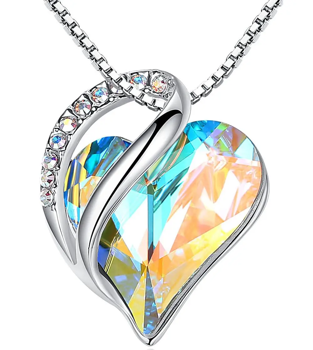 Leafael Infinity Love Heart Pendant Necklace 0.75" Crystal Birthstone Silver Plated 18" + 2" Chain - main product image